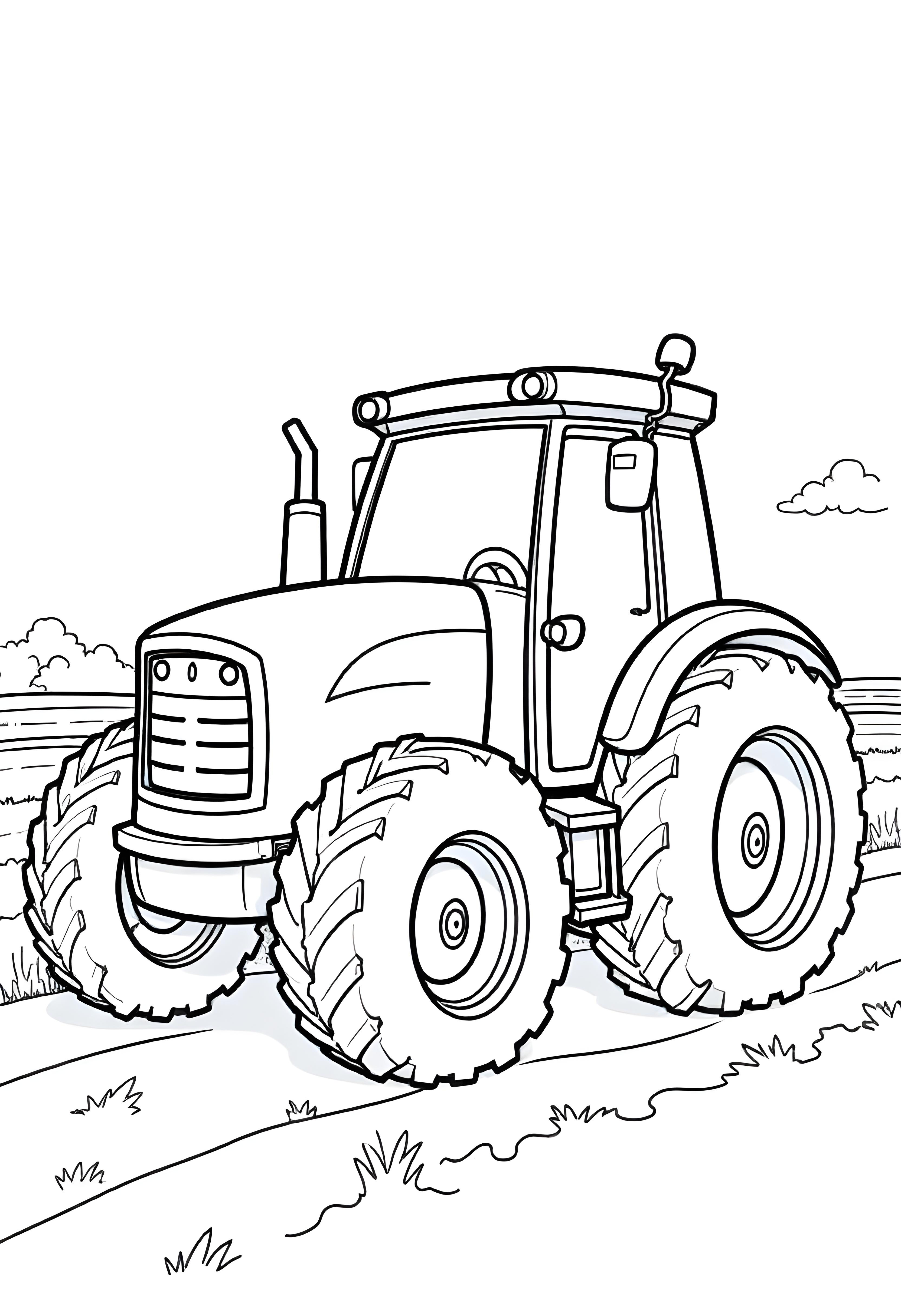 Tractor with harvester coloring page